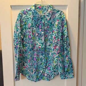 Lilly Pulitzer Floral Button Down Shirt - Blue, Pink, Green